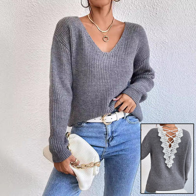 Pull col V dos nu style années 2000 pour femme