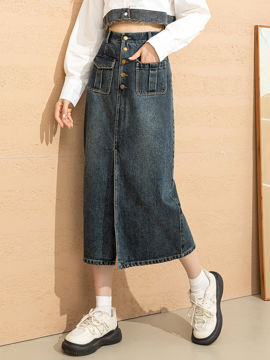 Jupe en jean taille haute pour femme