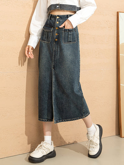 Jupe en jean taille haute pour femme