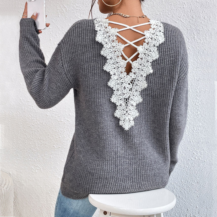 Pull col V dos nu style années 2000 pour femme