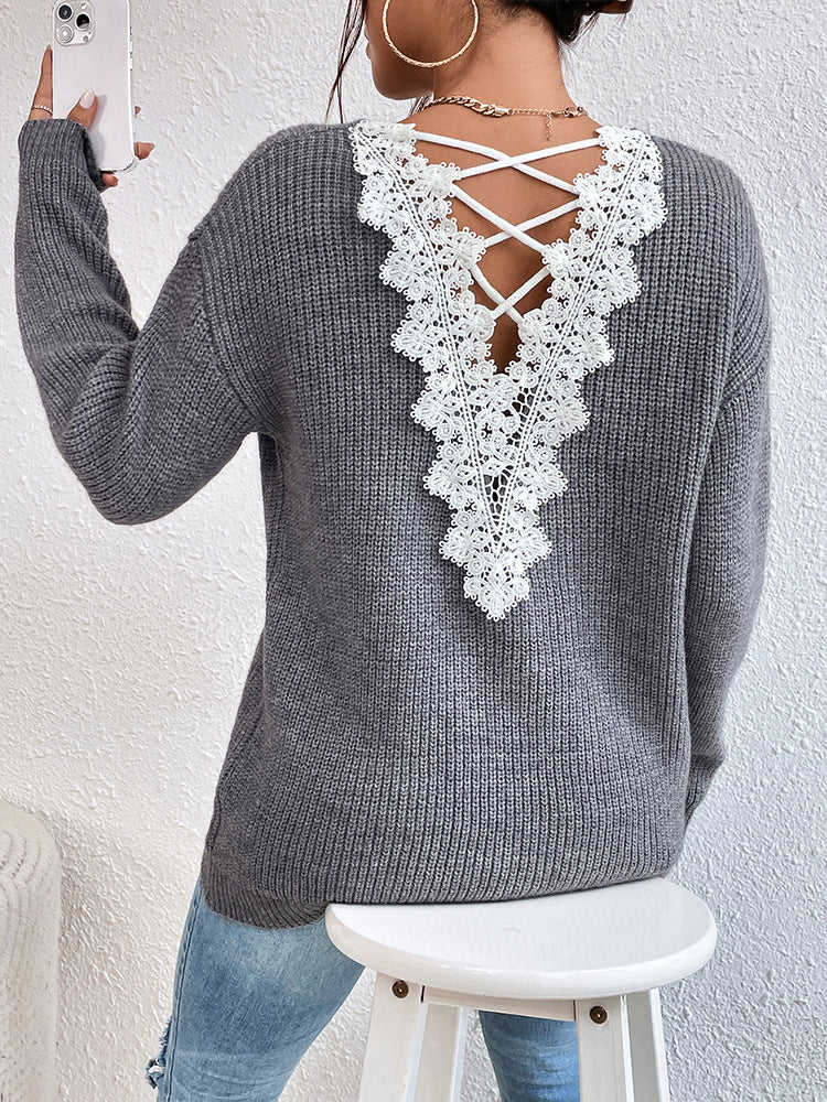 Pull col V dos nu style années 2000 pour femme