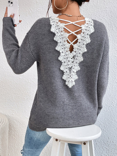 Pull col V dos nu style années 2000 pour femme