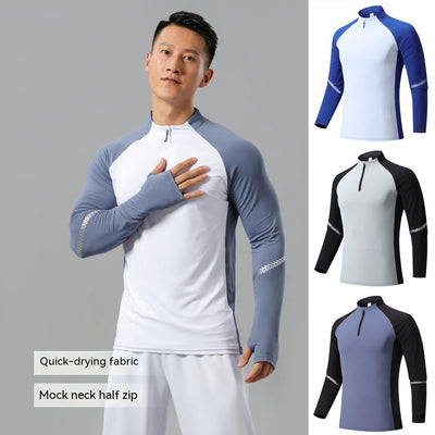 Vêtements d'entraînement à col montant et demi-fermeture éclair pour hommes, couleur unie
