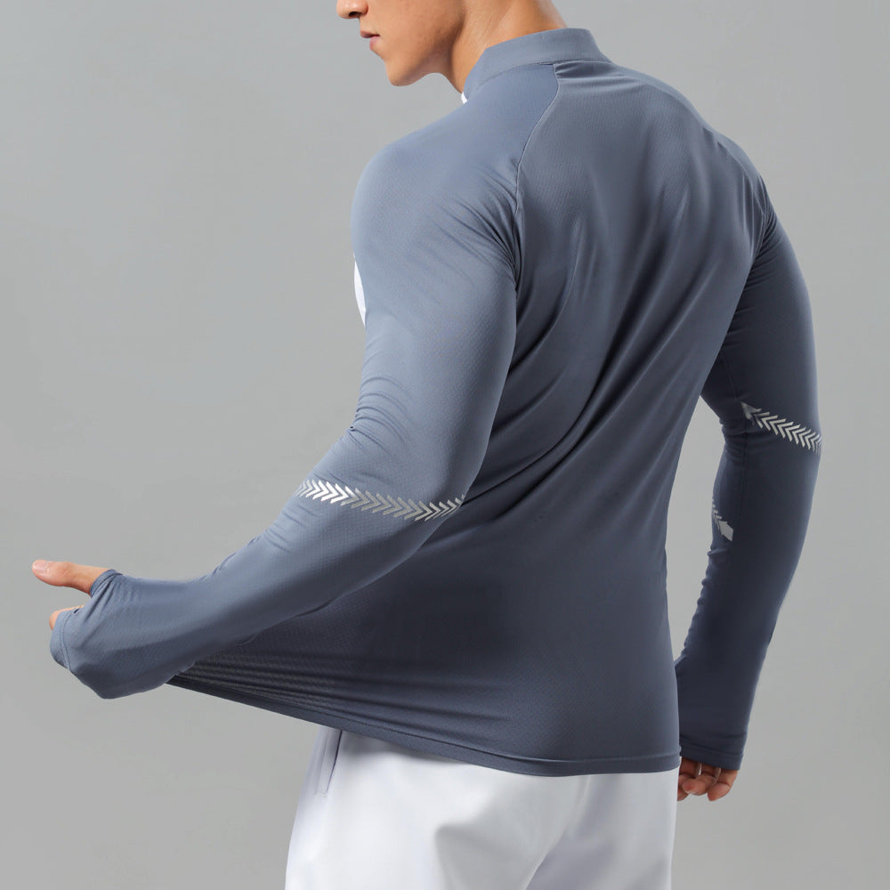 Vêtements d'entraînement à col montant et demi-fermeture éclair pour hommes, couleur unie