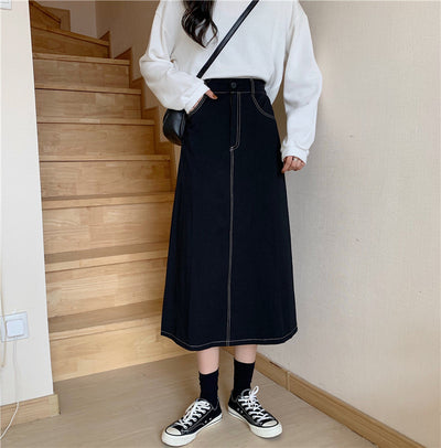 Jupe trapèze mi-longue slim taille haute pour femme, vêtements d'automne
