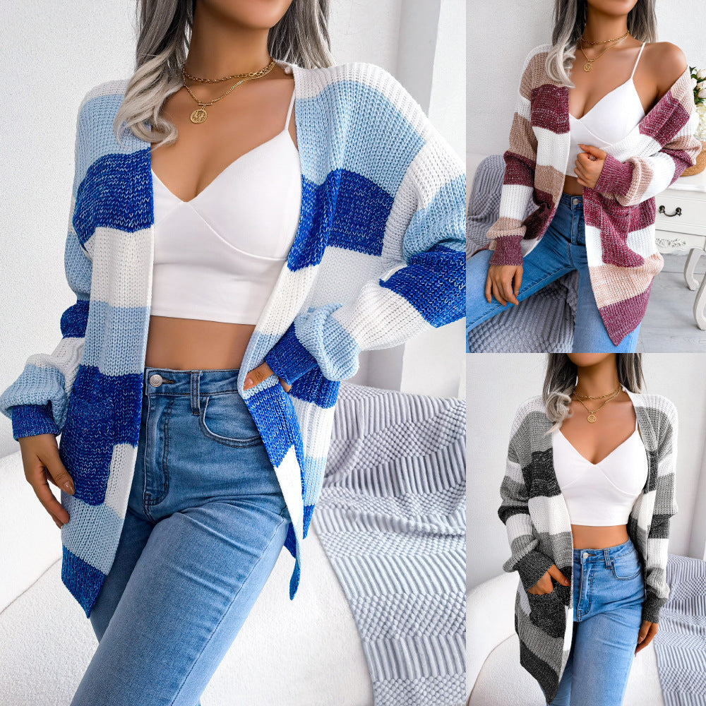 Pull à carreaux pour femme, cardigan décontracté à manches lanternes, veste, vêtements d'extérieur