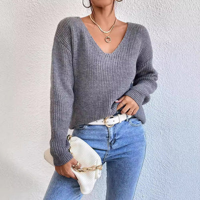 Pull col V dos nu style années 2000 pour femme