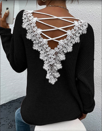 Pull col V dos nu style années 2000 pour femme