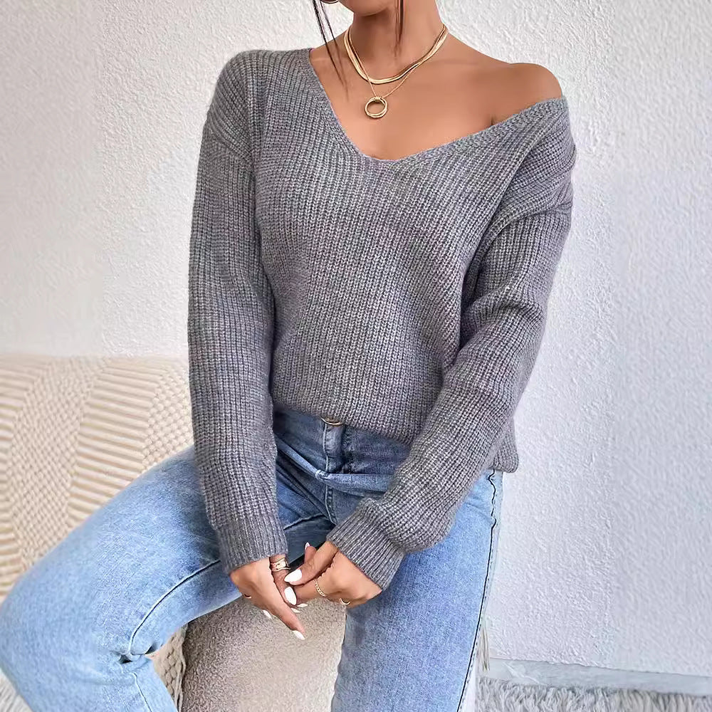 Pull col V dos nu style années 2000 pour femme