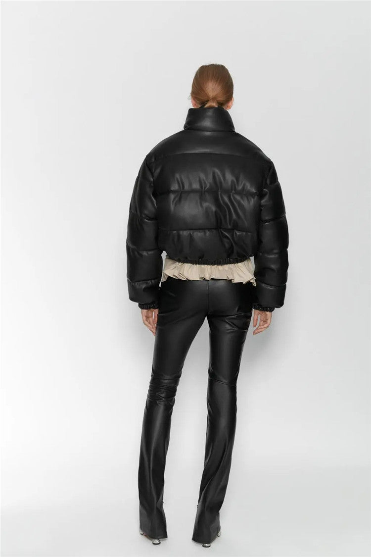 Vêtements décontractés en coton et similicuir pour femmes, couleur pure et simple