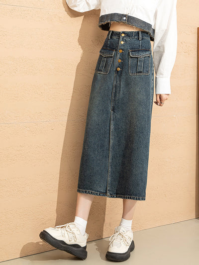 Jupe en jean taille haute pour femme