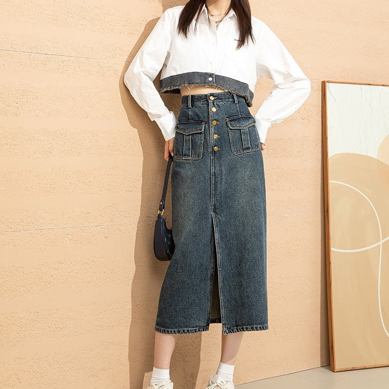 Jupe en jean taille haute pour femme