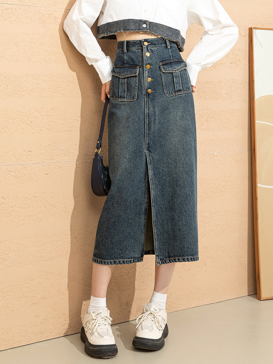 Jupe en jean taille haute pour femme