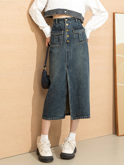 Jupe en jean taille haute pour femme