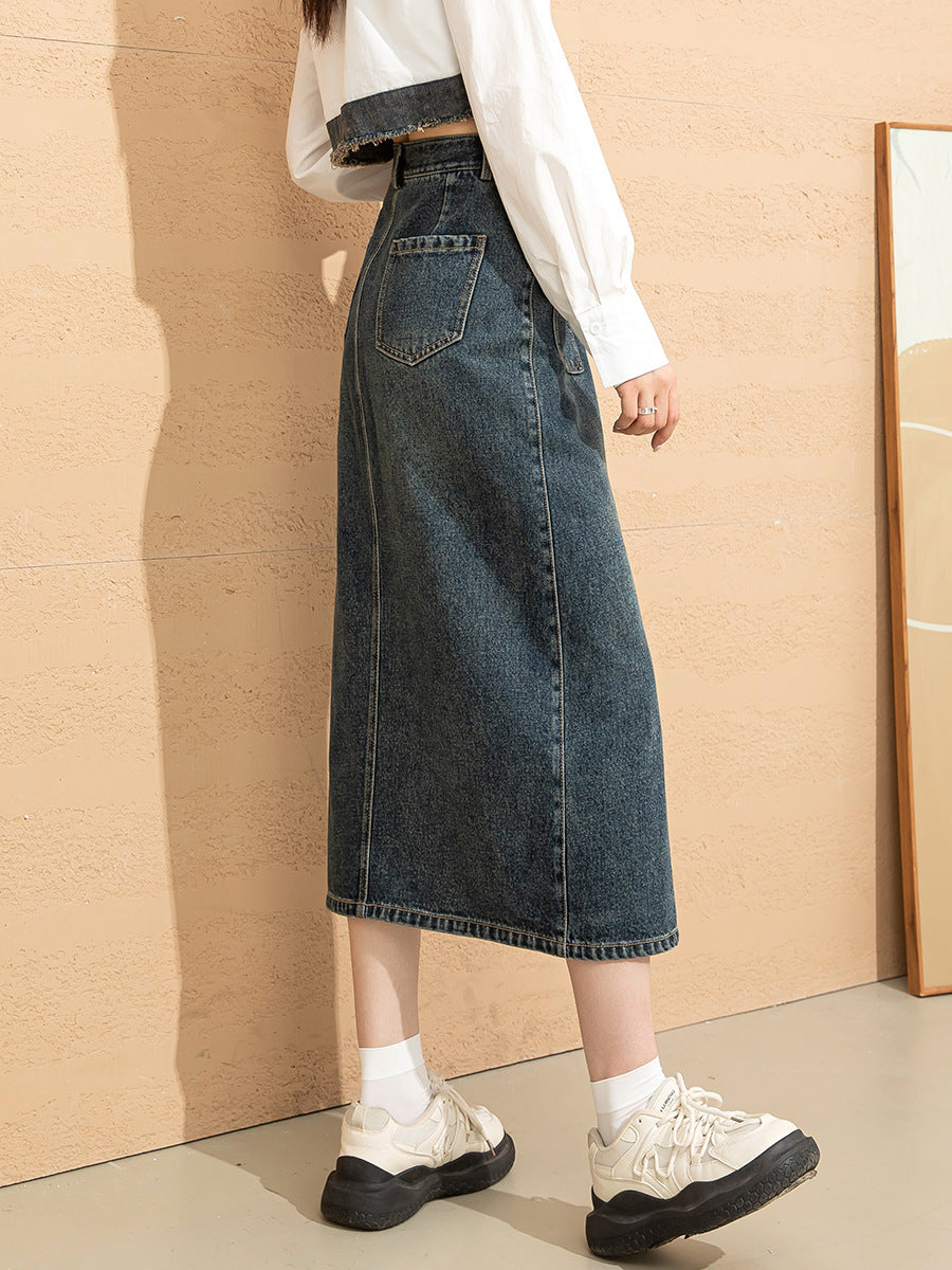 Jupe en jean taille haute pour femme