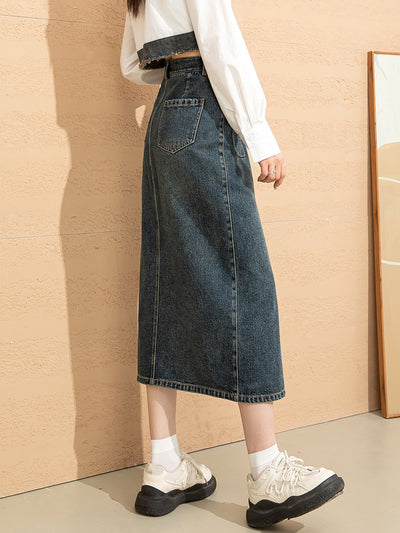 Jupe en jean taille haute pour femme