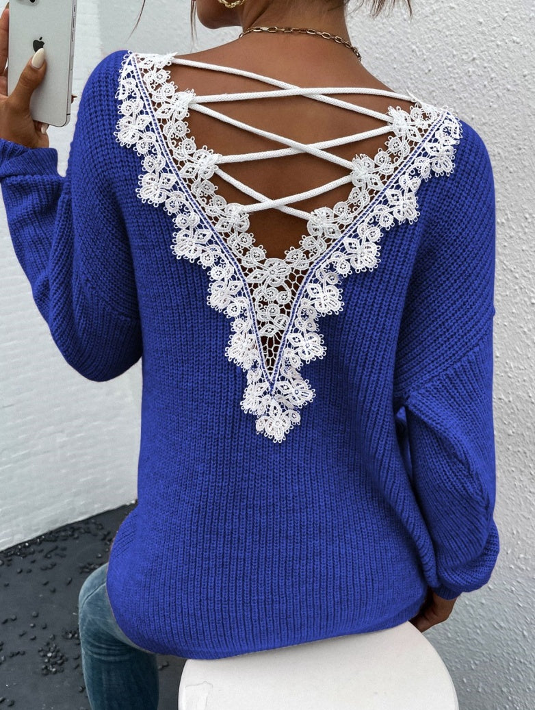 Pull col V dos nu style années 2000 pour femme