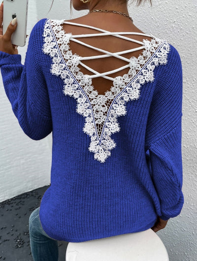 Pull col V dos nu style années 2000 pour femme