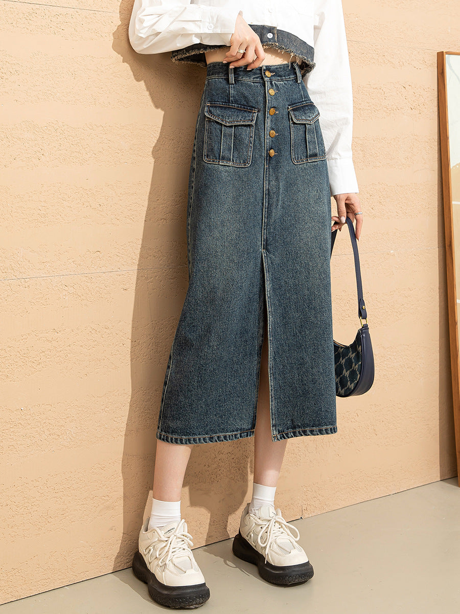Jupe en jean taille haute pour femme