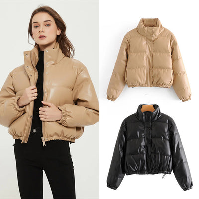 Vêtements décontractés en coton et similicuir pour femmes, couleur pure et simple