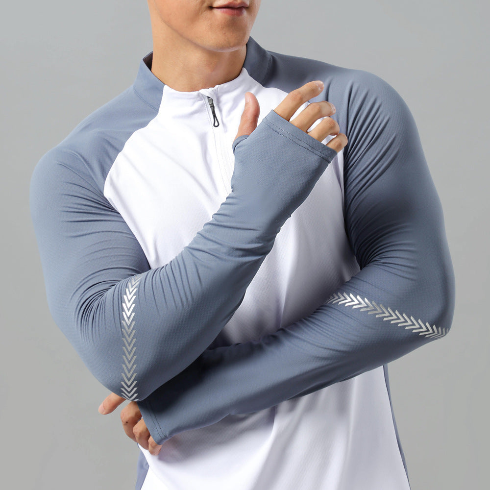 Vêtements d'entraînement à col montant et demi-fermeture éclair pour hommes, couleur unie