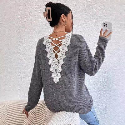 Pull col V dos nu style années 2000 pour femme
